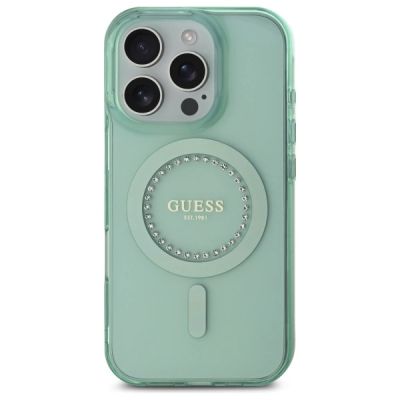3. Etui Guess IML Rhinestones MagSafe na iPhone 16 Pro - zielone