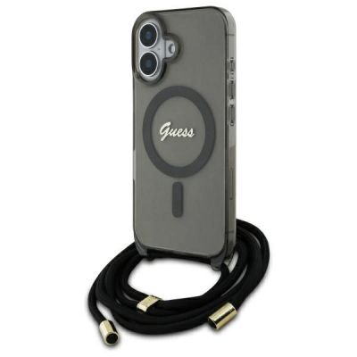 Etui Guess Crossbody Cord Script MagSafe na iPhone 16 - czarne