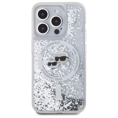 3. Etui Karl Lagerfeld Liquid Glitter Karl & Choupette Head Magsafe na iPhone 15 Pro Max - przezroczyste