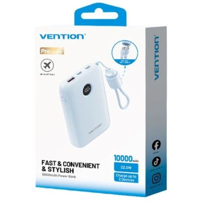 3. Powerbank Vention 10000mAh 2 x USB-C 1x USB-A z wyświetlaczem 22,5W niebieski