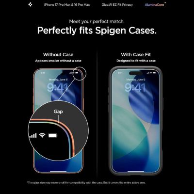 15. Szkło hartowane Spigen Glas.tR EZ Fit Privacy na iPhone 16 Pro Max / 17 Pro Max - 2 szt.