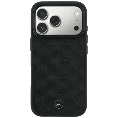 3. Etui Mercedes Leather Mesh with Bow Line MagSafe na iPhone 18 Pro Max / 17 Pro Max - czarne