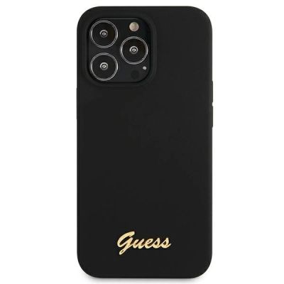 4. Etui Guess Silicone Script Gold Logo MagSafe na iPhone 13 Pro / iPhone 13 - czarne