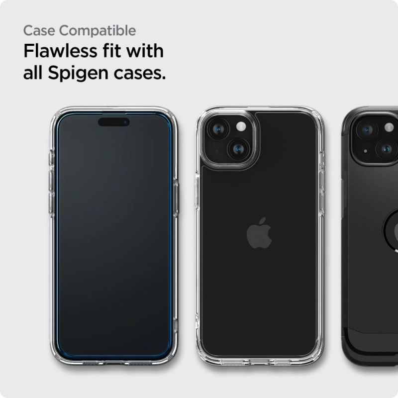 8. Szkło hartowane Spigen ALM Glass FC na iPhone 15 Plus - czarne 2 szt.