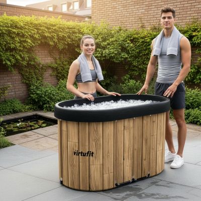 13. VIRTUFIT WANNA LODOWA OWALNA 500 LITRÓW IMITACJA DREWNA Z AKCESORIAMI