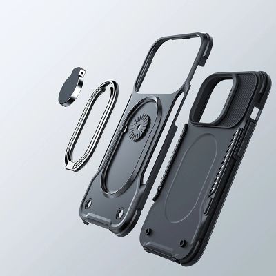 5. Joyroom Dual Hinge etui iPhone 14 pancerny pokrowiec z podstawką uchwytem ring holder czarne