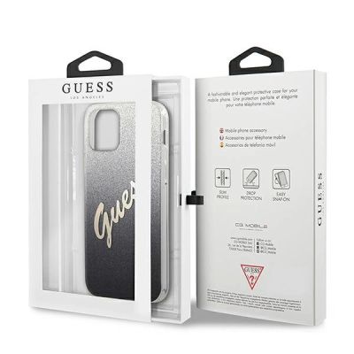 8. Etui Guess Glitter Gradient Script na iPhone 12 mini - czarne