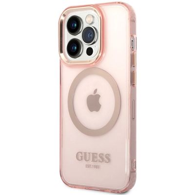 2. Etui Guess Gold Outline Translucent MagSafe na iPhone 14 Pro Max - różowe