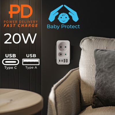 8. MACLEAN GNIAZDKO PRĄDOWE X2 + 4XUSB MCE249 F/W