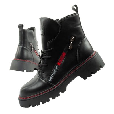 Lee Cooper buty botki trapery damskie sztyblety skórzane ocieplane czarne czerwone