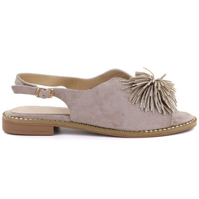 2. Sandały damskie płaskie zabudowane z cekinami khaki Potocki 43349