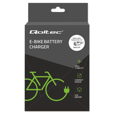 10. Ładowarka do roweru elektrycznego Qoltec 52613 36V 42V 2A wtyczka Bosch 3Pin + kabel zasilający