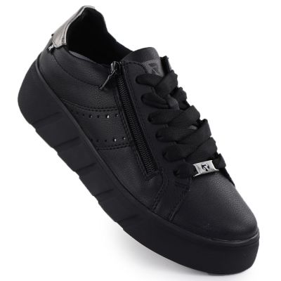 Skórzane półbuty damskie na platformie czarne Rieker W2605-02