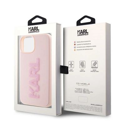 8. Etui Karl Lagerfeld 3D Rubber Glitter Logo na iPhone 15 Plus - różowe