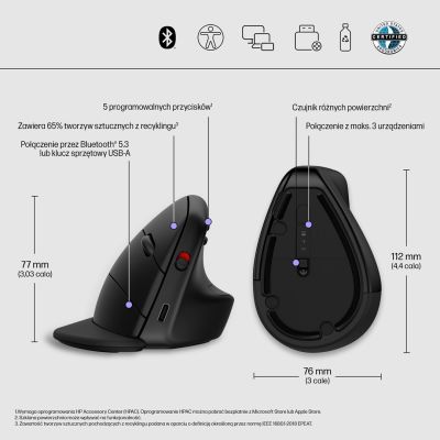 14. Mysz HP 920 Ergonomic Vertical Mouse Black bezprzewodowa czarna