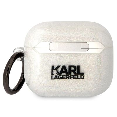 2. Etui Karl Lagerfeld Glitter Karl&Choupette na AirPods 3 - przezroczyste