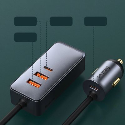 10. Ładowarka samochodowa Baseus Share Together 120W wieloportowa 2x USB-A + 2x USB-C - szara