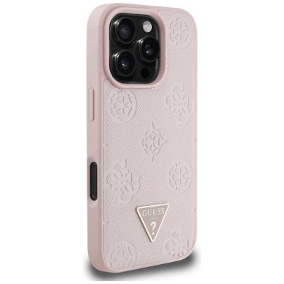 4. Etui Guess Grained Hot Stamp Peony Triangle Logo MagSafe na iPhone 16 Pro - różowe