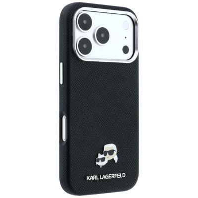 4. Etui Karl Lagerfeld Grained Heads Metal MagSafe na iPhone 17 Pro / 18 Pro - czarne