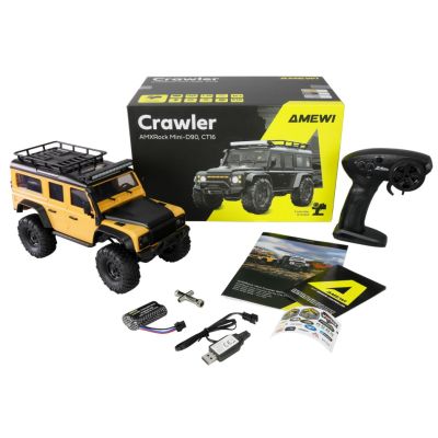 3. Samochód zdalnie sterowany Amewi RC Crawler Mini-D90 AMXRock 4WD 1:16 RTR w kolorze żółtym