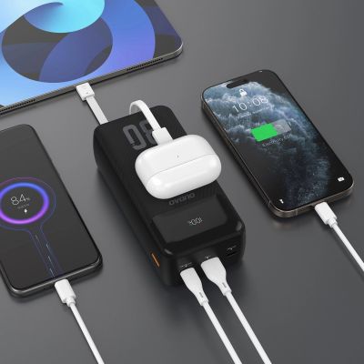 7. Powerbank Dudao K15MAX 30000mAh PD 22.5W z wbudowanymi kablami - czarny