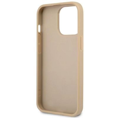 7. Etui Guess Saffiano Triangle Logo na iPhone 14 Pro - beżowe