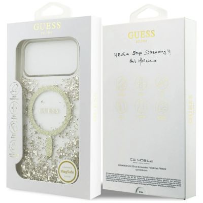 8. Etui Guess Resin Bottom Glitter MagSafe na iPhone 17 Pro Max - złote