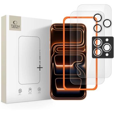 Szkło hartowane Tech-Protect Easy Set+ 3-pack na iPhone 16 Pro Max / 17 Pro Max - przezroczyste
