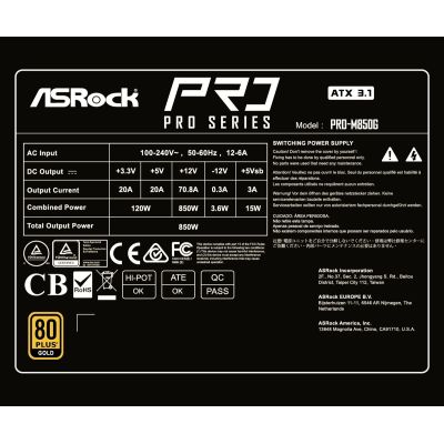 8. Zasilacz Asrock PRO-M850G 850W 80 PLUS Gold