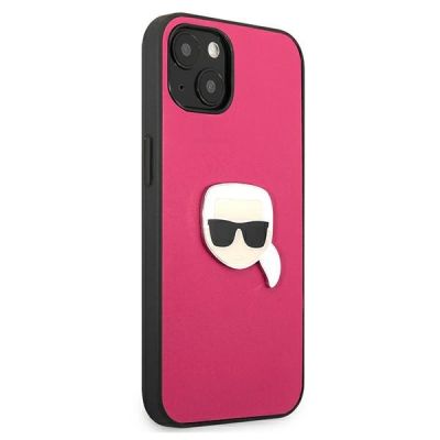 4. Etui Karl Lagerfeld Leather Ikonik Karl's Head Metal na iPhone 13 mini - różowe