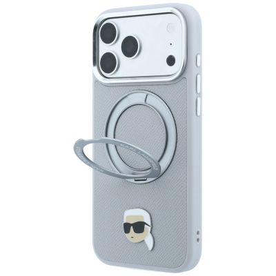 2. Etui Karl Lagerfeld with Ring Stand 360 Karl Head Pin MagSafe na iPhone 18 Pro Max / 17 Pro Max - szare