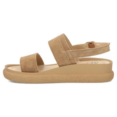 2. Skórzane sandały damskie na koturnie camel Filippo DS7746