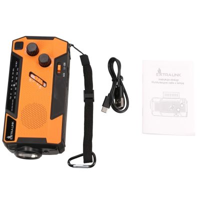 50. Extralink RADIO AWARYJNE SOLARNE Z KORBKA DYNAMO POWERBANK 4000MAH Z LATARKA SOS SR-4000 Przenośny Analogowy Czarny, Pomarańczowy