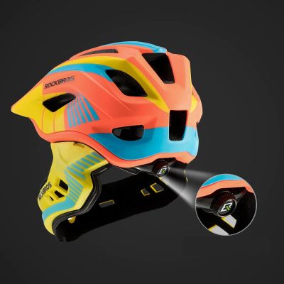 7. Kask rowerowy Rockbros TT-32SOYB-M dziecięcy z odpinaną szczęką rozmiar M - żółto-pomarańczowy