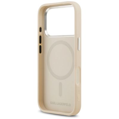 7. Etui Karl Lagerfeld Karl & Choupette Pins MagSafe do iPhone 17 Pro - beżowe