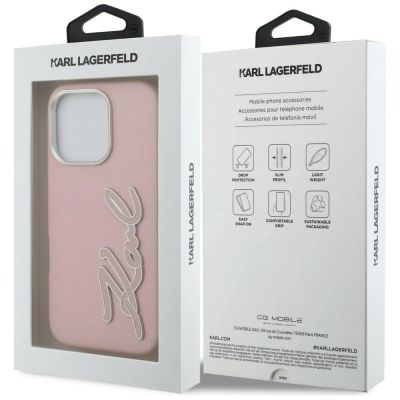 8. Etui Karl Lagerfeld FW Grained Signature Logo na iPhone 16 Pro - różowe