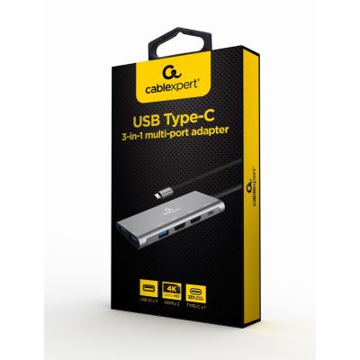 2. GEMBIRD MULTI ADAPTER USB TYP-C 3W1 SREBRNY HUB USB, HDMI, PD (100W)