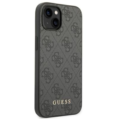 4. Etui Guess 4G Metal Gold Logo na iPhone 14 Plus / 15 Plus - szare