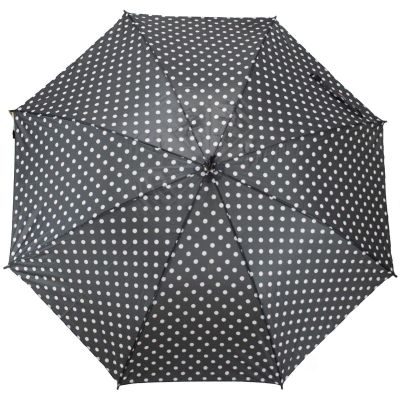 3. PARASOL DŁUGI PÓŁAUTOMATYCZNY Z ZAWIJANĄ RĄCZKĄ CZARNY Z BIAŁYMI KROPKAMI SEMI LINE