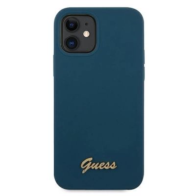 3. Etui Guess Metal Logo Script na iPhone 12 mini - niebieskie