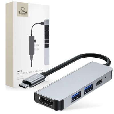 HUB Tech-Protect V2 4w1 USB-C - USB-A 3.0 / USB-A 2.0 / USB-C / HDMI - szary