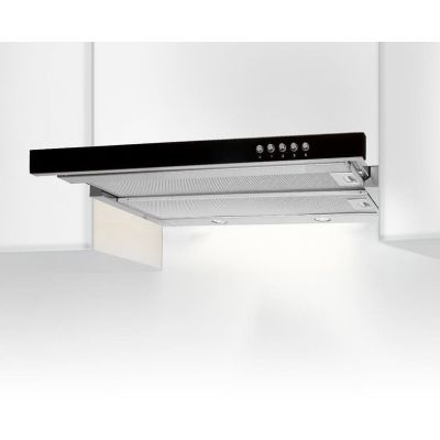4. Okap podszafkowy teleskopowy AKPO WK-7 LIGHT GLASS 50 INOX CZARNY (500mm; kolor inox, front czarne szkło)