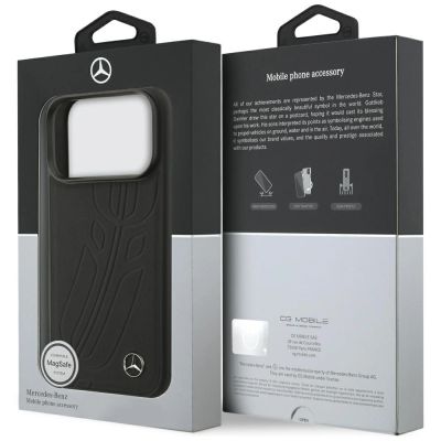 8. Etui Mercedes Leather Large Laurel Leave MagSafe na iPhone 17 Pro - czarne