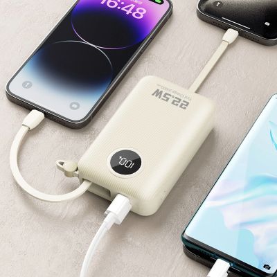 5. Powerbank Dudao K14+ 20000mAh 22.5W USB-C / USB-A / wbudowane kable Lightning i USB-C - biały