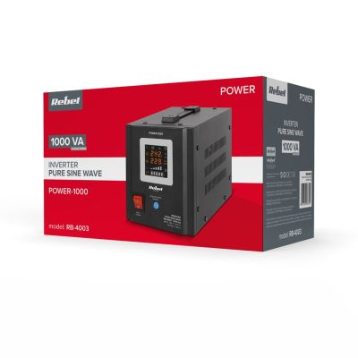 3. Zasilacz Awaryjny Rebel POWER-1000 - przetwornica z czystym przebiegiem sinusoidalnym i funkcją ładowania 12V 230V 1000VA/700W