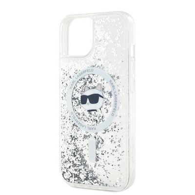 6. Etui Karl Lagerfeld Liquid Glitter Choupette Head MagSafe na iPhone 15 Plus / 14 Plus - przezroczyste