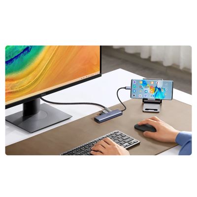 13. HUB Ugreen CM511 20956A 6w1 USB-C - HDMI / 3x USB-A 3.0 / czytnik kart SD/TF - szary