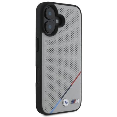 4. Etui BMW M Perforated Tricolor Line MagSafe na iPhone 16 - szare