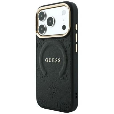 2. Etui Guess Saffiano Peony & Ring MagSafe na iPhone 17 Pro / 18 Pro - czarne