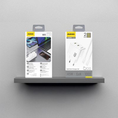 2. Ładowarka sieciowa Dudao A28PCEU PD 45W GaN 2xUSB-C z kablem USB-C - biała